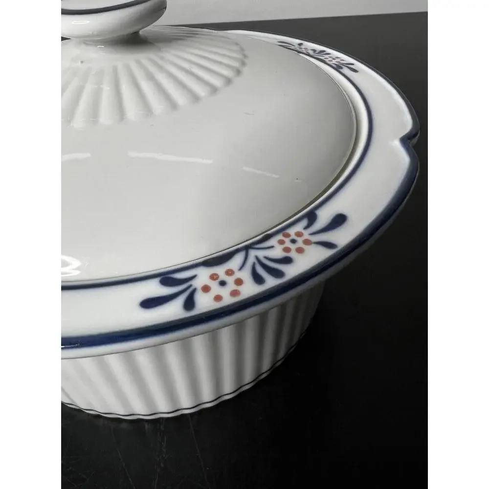 Dansk Maribo Pattern 7” Lidded Casserole Dish in White w/‎ Blue & Pink